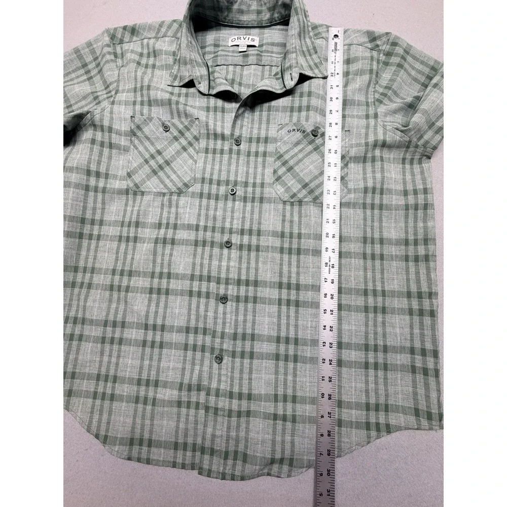 Orvis Shirt Mens XXL Green Plaid Button Up Short Sleeve Casual Outdoor‎